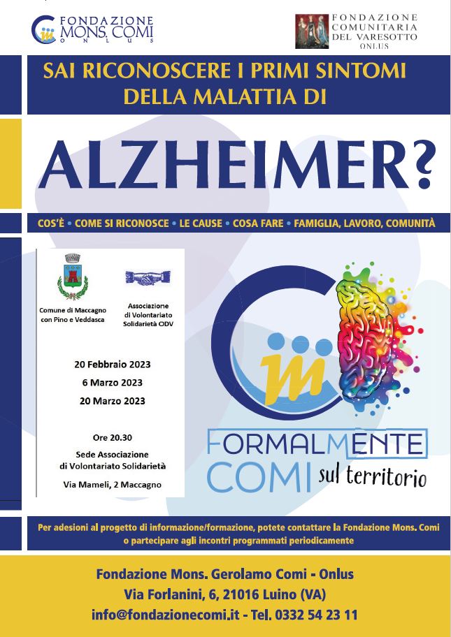 Alzheimer: tre serate sul tema, organizzate dalla Fondazione “Mons. Comi”